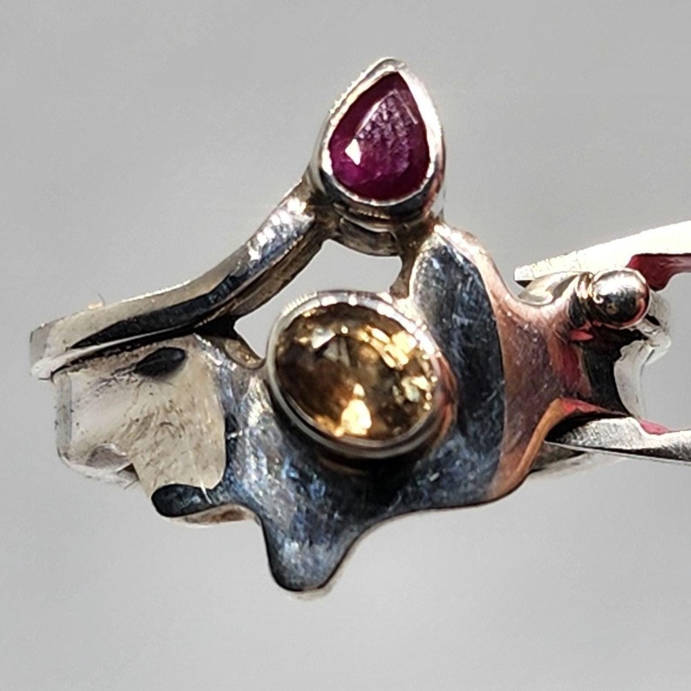 Handmade Ruby Yellow Sapphire Ring Artisan Women Size 7 Silver Bohemian Gemstone